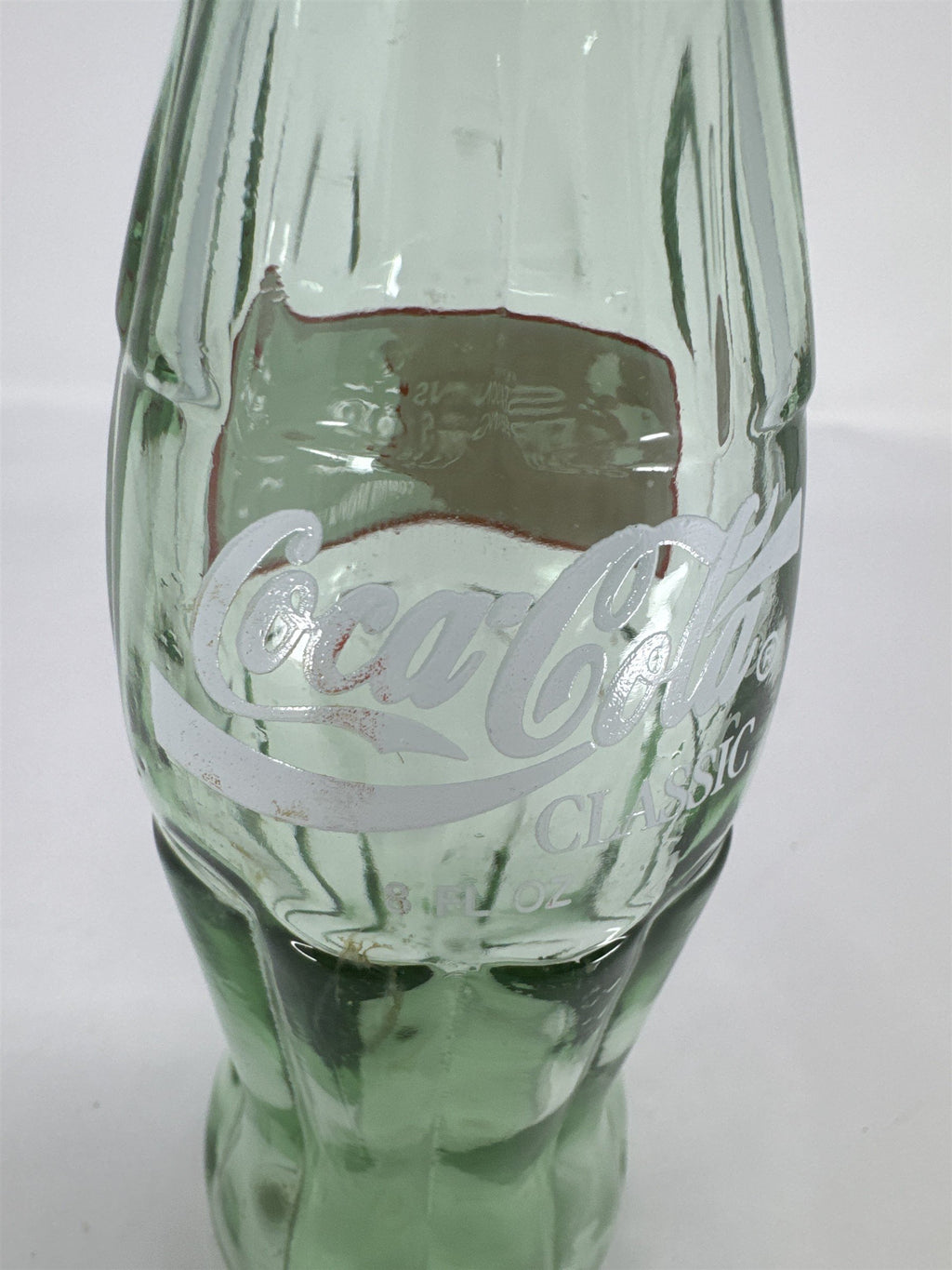 Vtg Coca-Cola Bottle Seasons Greetings Santa Claus 8oz Glass Commemorative Green