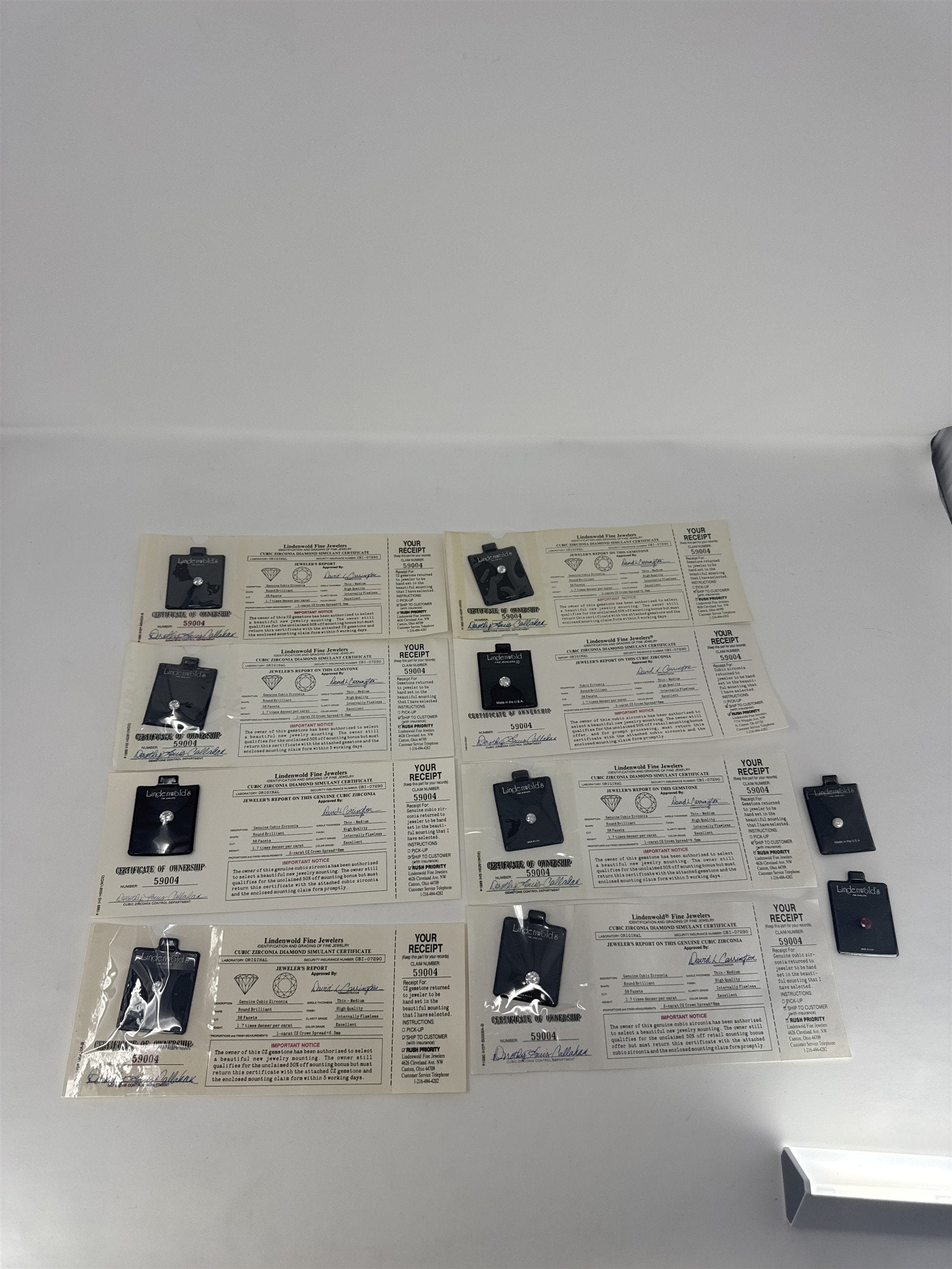 Lot 10 Lindenwold Fine Jewelers Cubic Zirconia Loose Stones CZ Certificates Box