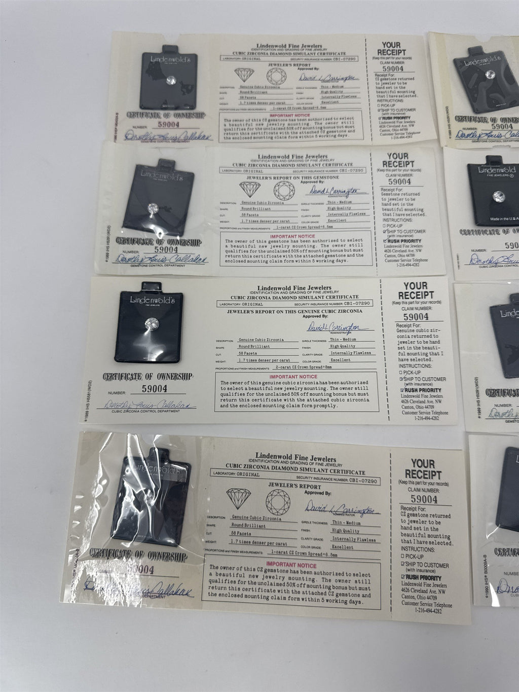 Lot 10 Lindenwold Fine Jewelers Cubic Zirconia Loose Stones CZ Certificates Box