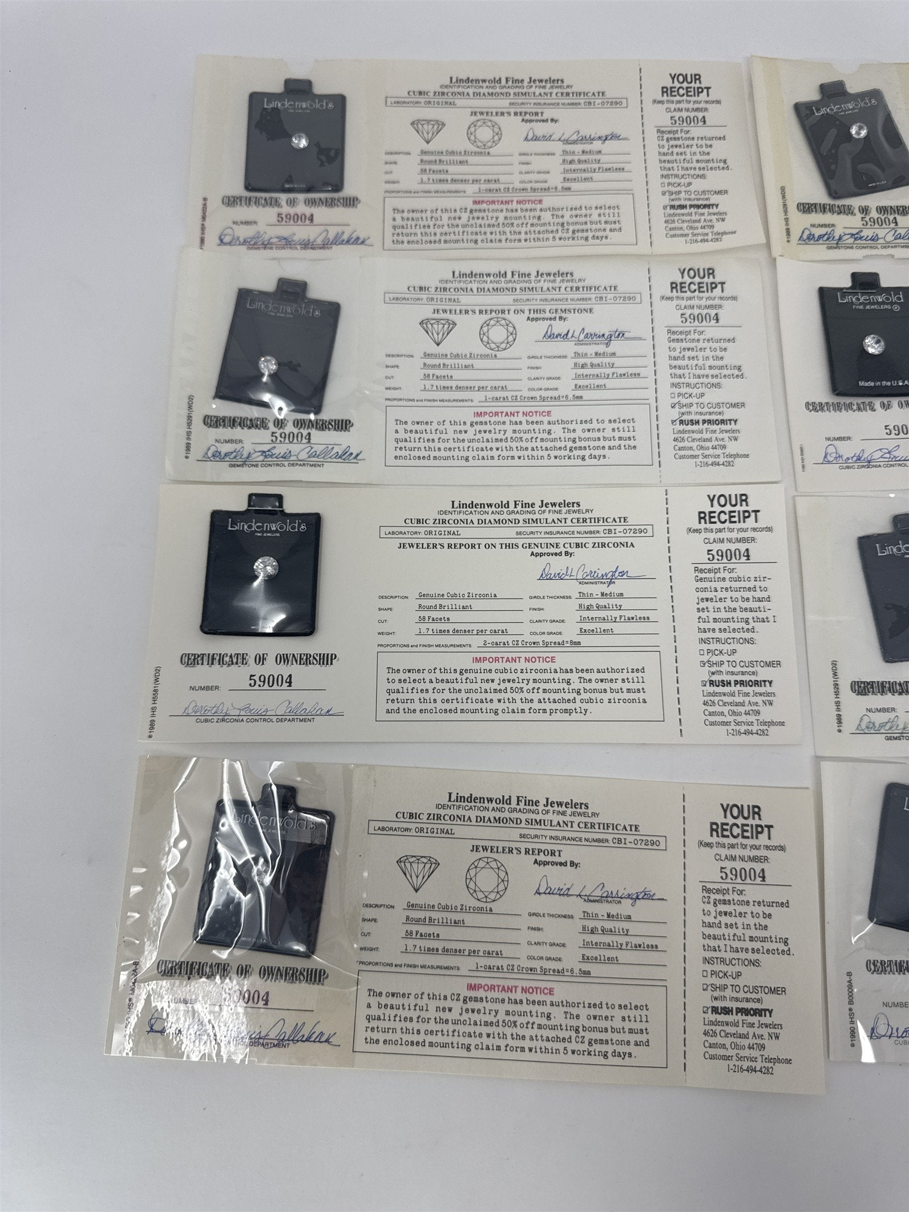 Lot 10 Lindenwold Fine Jewelers Cubic Zirconia Loose Stones CZ Certificates Box