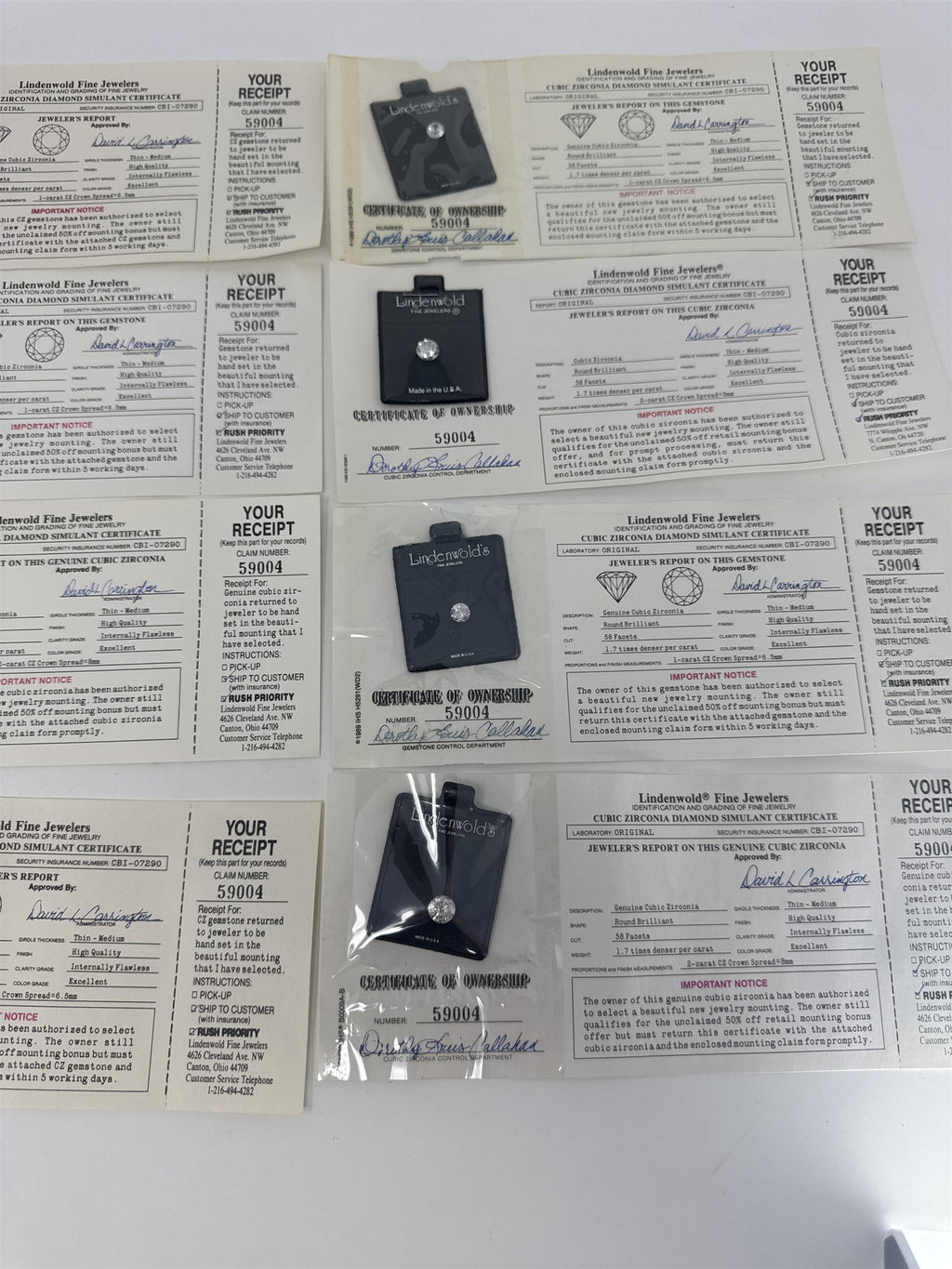 Lot 10 Lindenwold Fine Jewelers Cubic Zirconia Loose Stones CZ Certificates Box