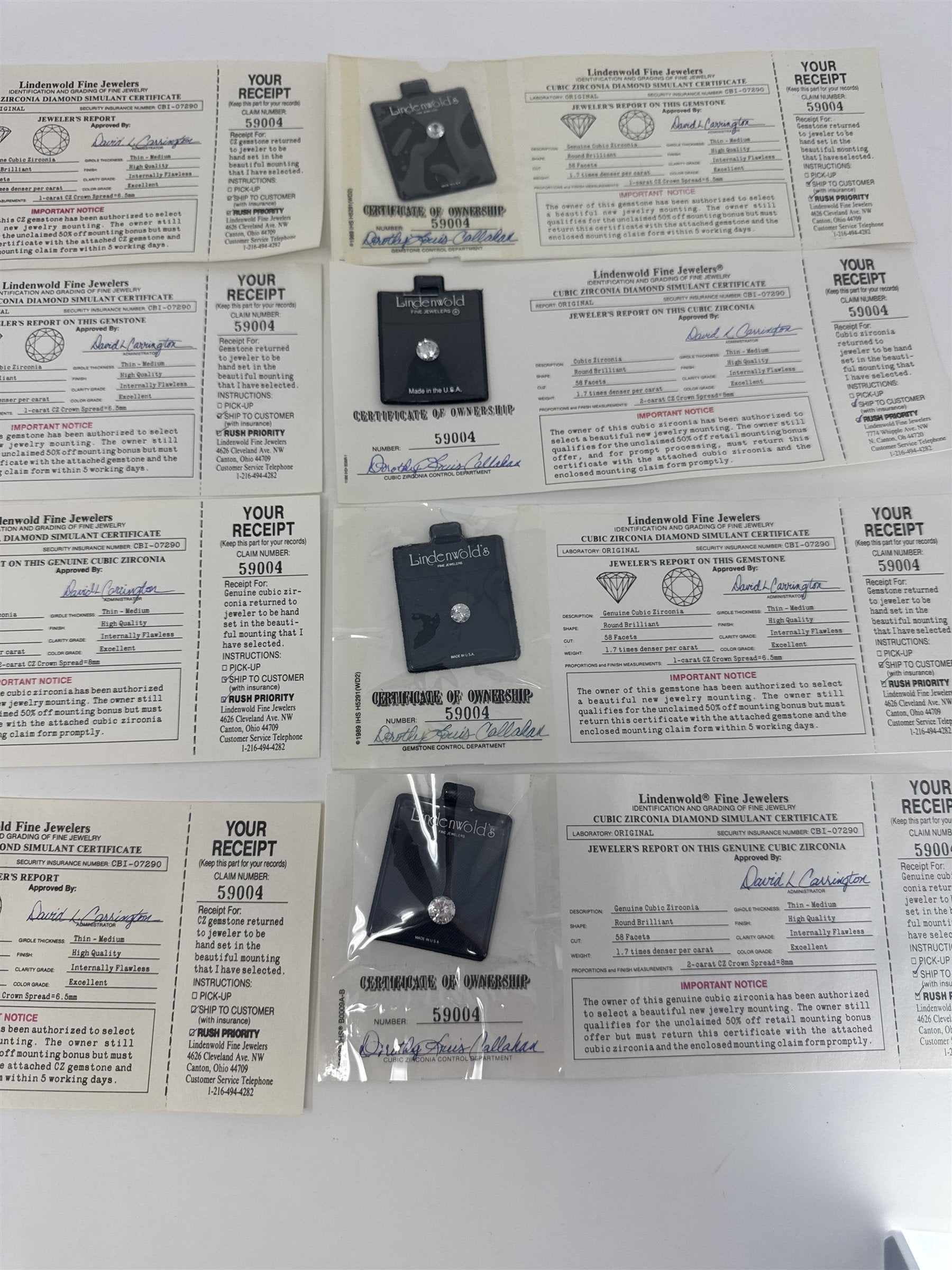 Lot 10 Lindenwold Fine Jewelers Cubic Zirconia Loose Stones CZ Certificates Box