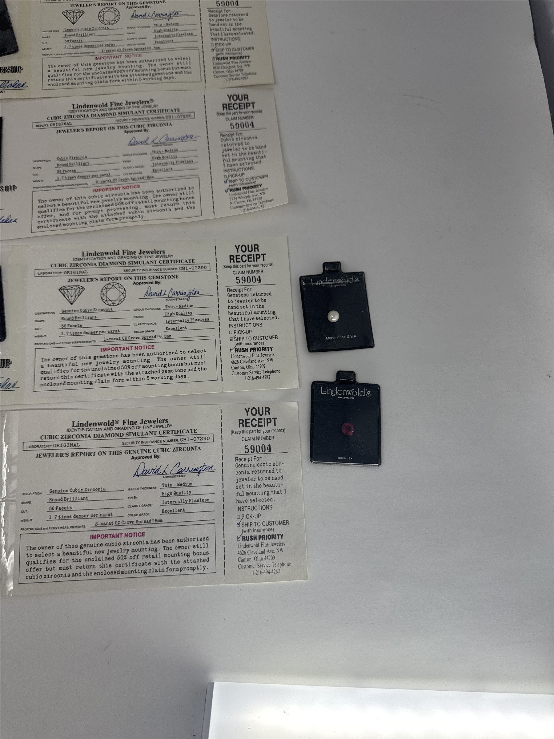 Lot 10 Lindenwold Fine Jewelers Cubic Zirconia Loose Stones CZ Certificates Box