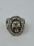 Vintage Skull and Crossbones Rhinestone Gold Toned Metal Ring Size US 8