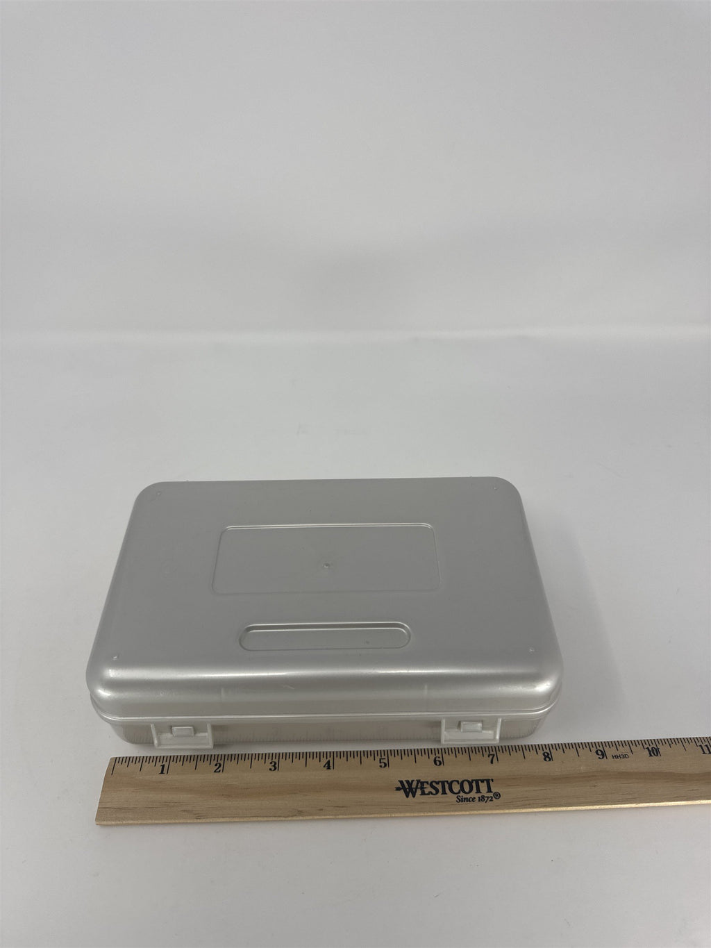 Vintage Silver Plastic Pencil Box Hard Shell School Supplies Art Case Desk