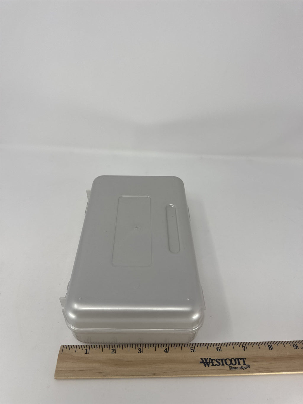 Vintage Silver Plastic Pencil Box Hard Shell School Supplies Art Case Desk