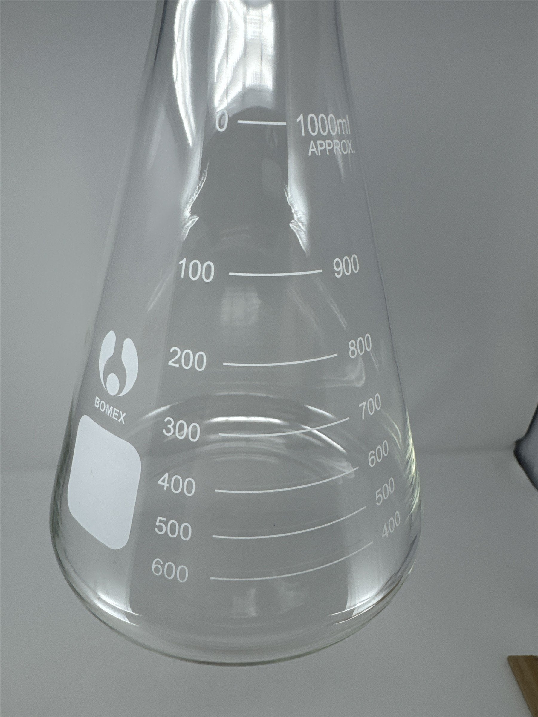 Bomex 1000ml Erlenmeyer Flask Narrow Mouth GG-17 Borosilicate Glass Lab Science