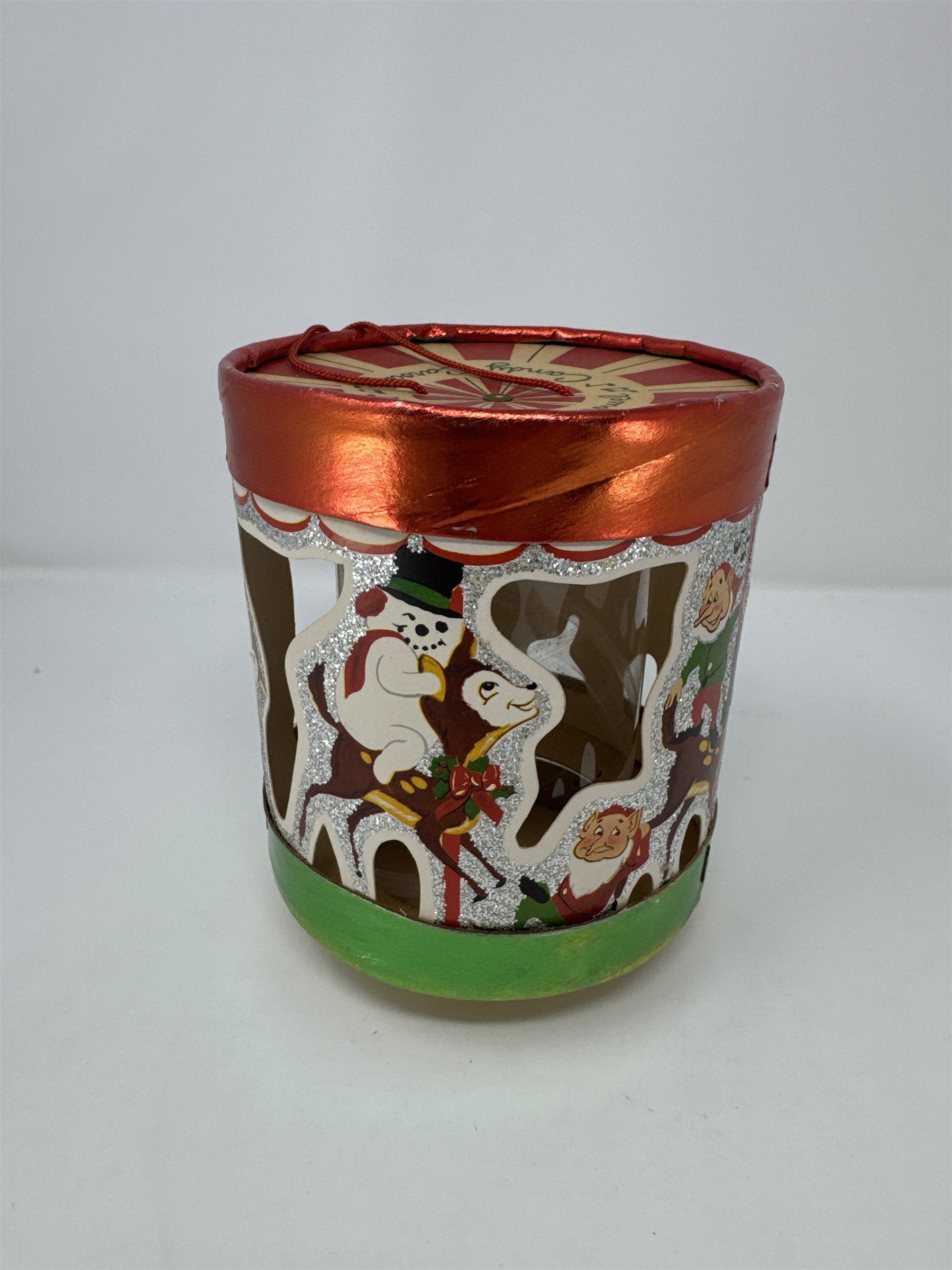 Vintage Christmas Candy Carousel Cardboard Lantern Santa Elf Snowman MCM Decor