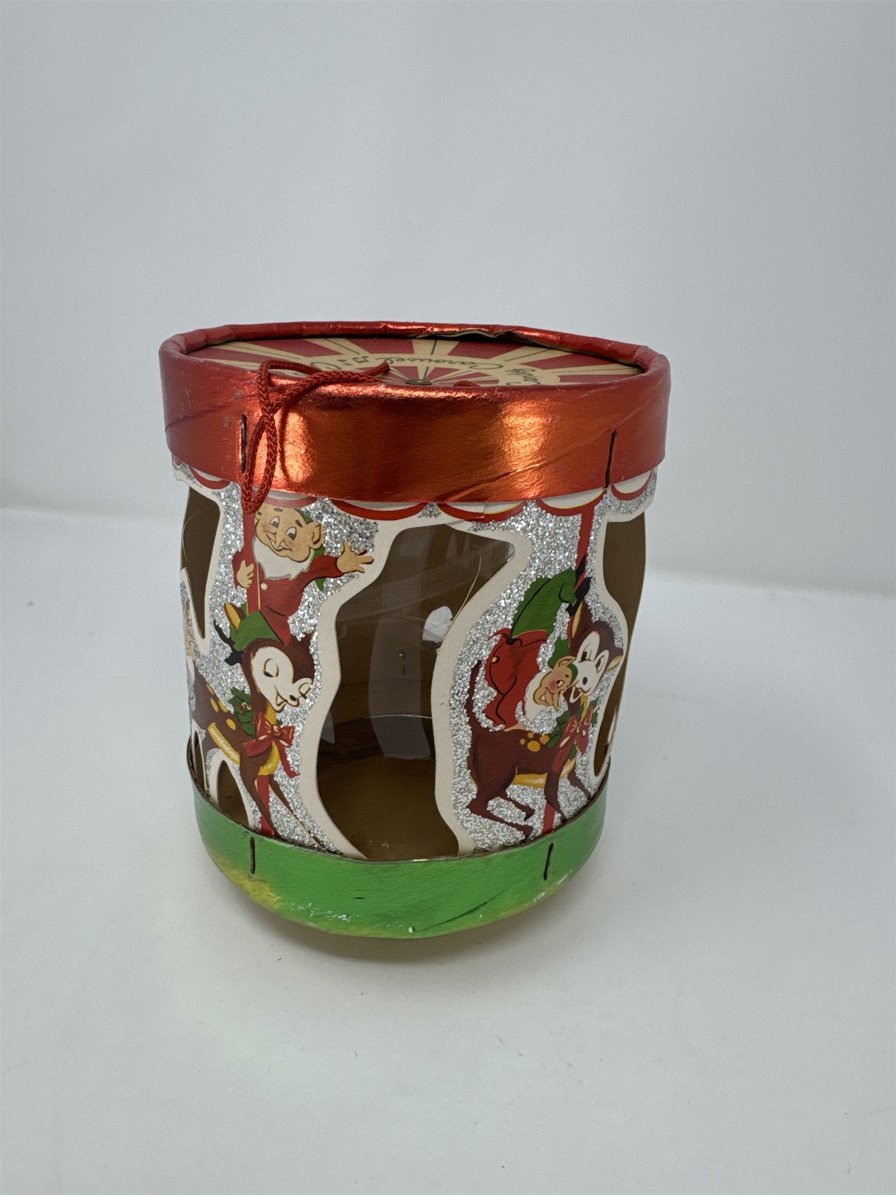 Vintage Christmas Candy Carousel Cardboard Lantern Santa Elf Snowman MCM Decor