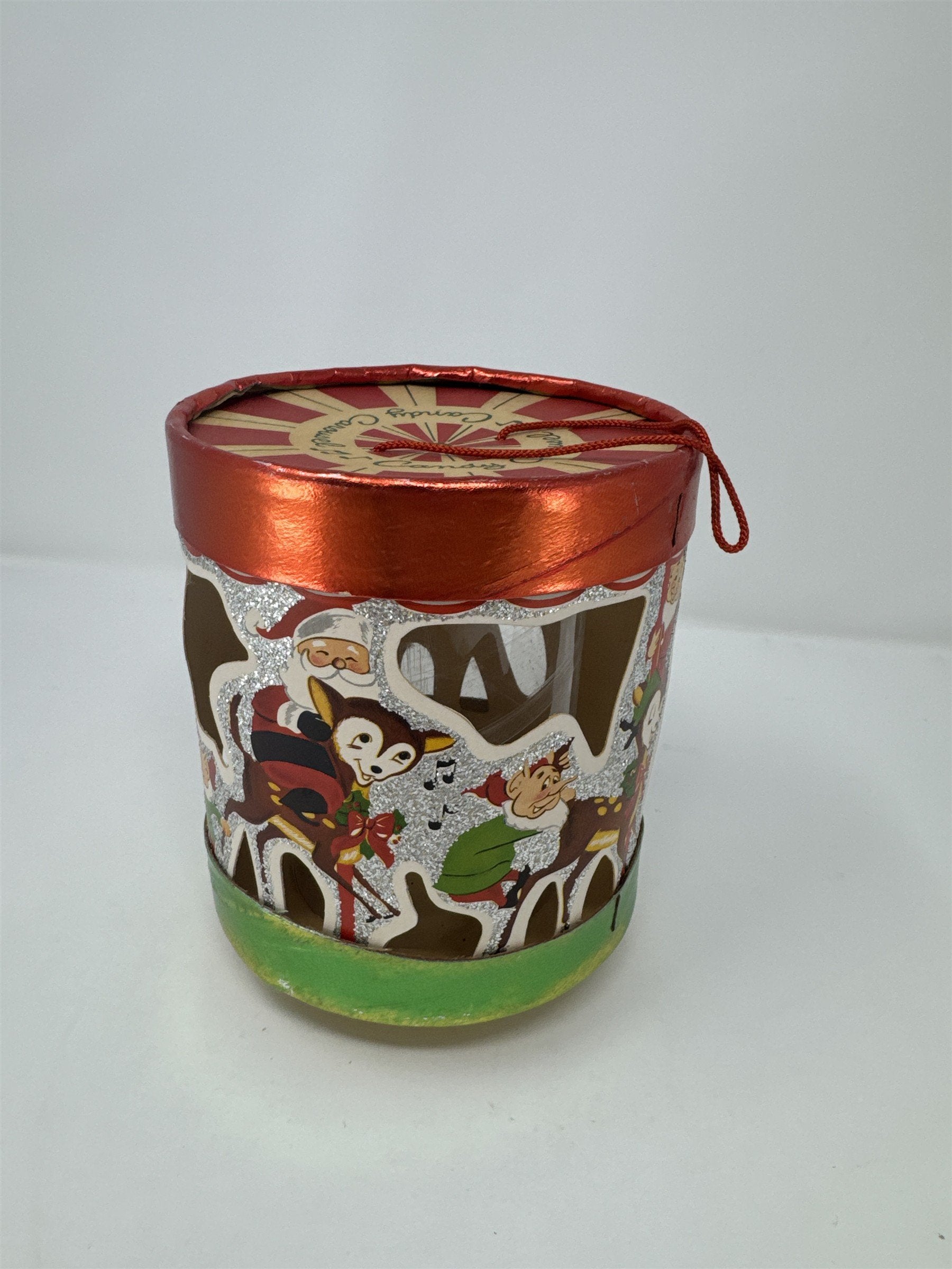 Vintage Christmas Candy Carousel Cardboard Lantern Santa Elf Snowman MCM Decor