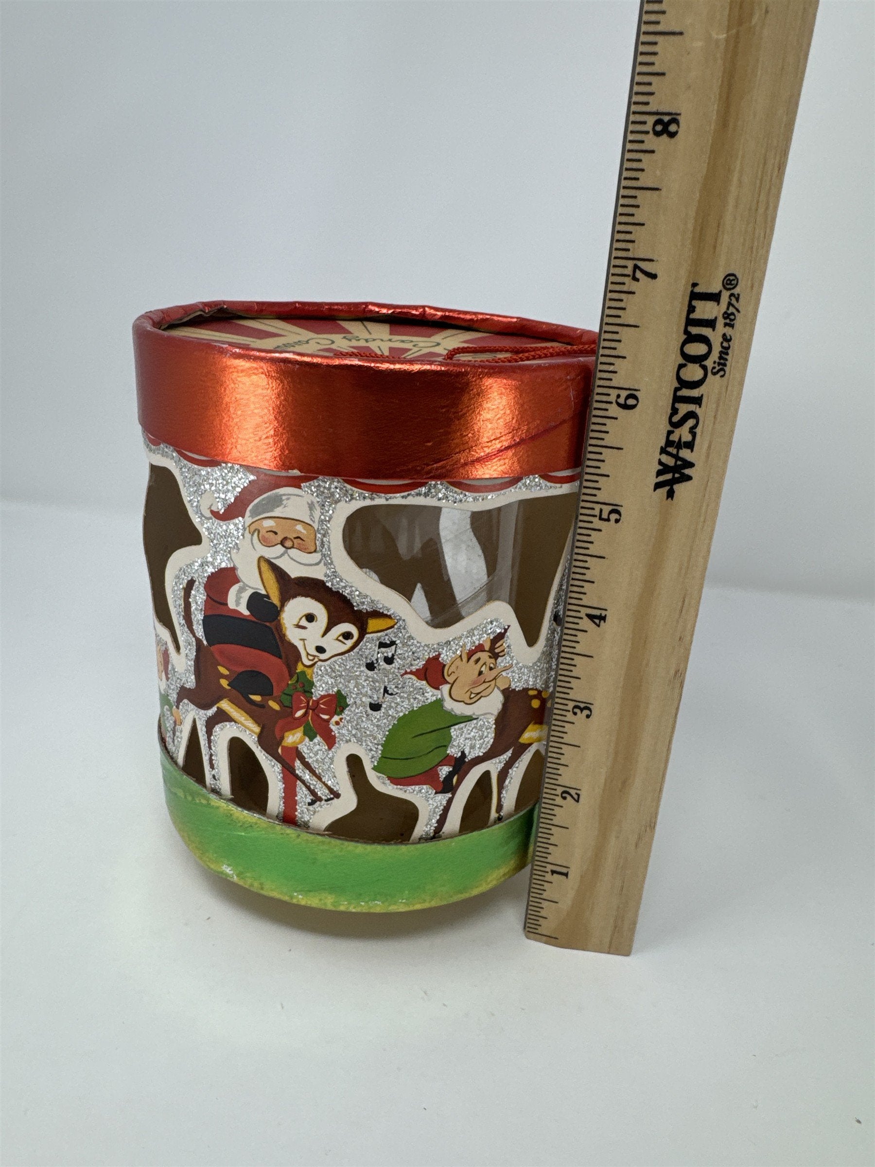 Vintage Christmas Candy Carousel Cardboard Lantern Santa Elf Snowman MCM Decor