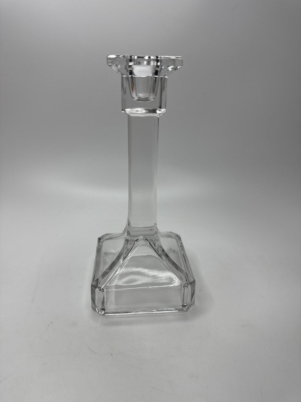Crystal Glass Candlestick Holder Clear Square Base Elegant Table Decor