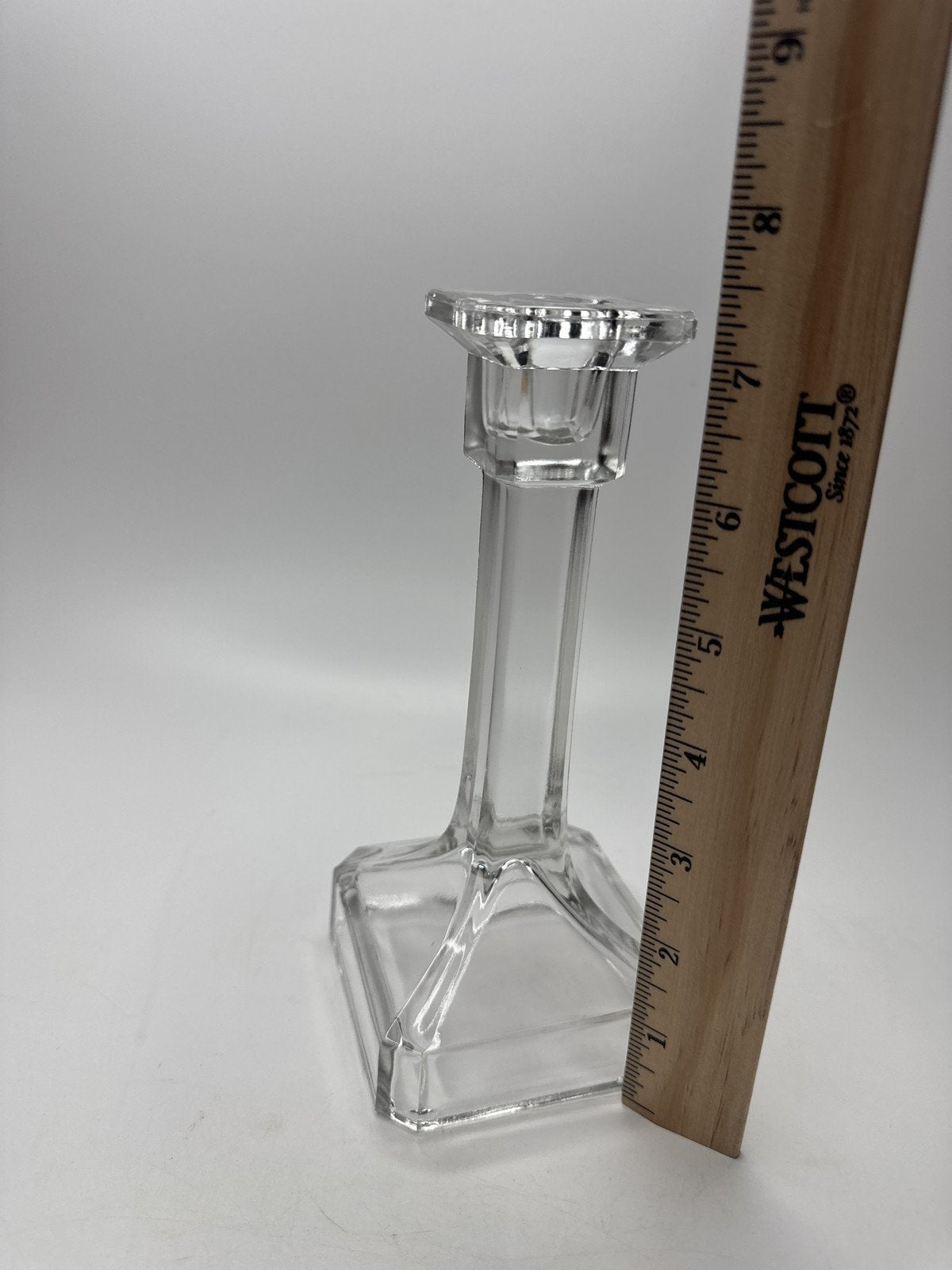 Crystal Glass Candlestick Holder Clear Square Base Elegant Table Decor