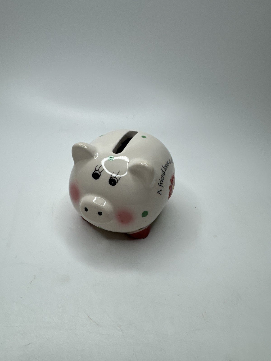 Ceramic Piggy Bank Floral Polka Dot Coin Bank Gift "A Friend Loves at All Tim