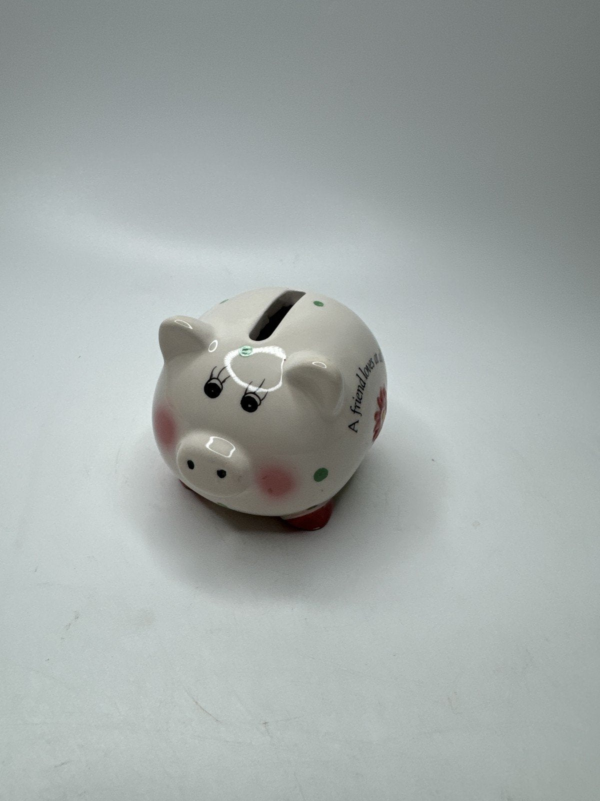 Ceramic Piggy Bank Floral Polka Dot Coin Bank Gift "A Friend Loves at All Tim