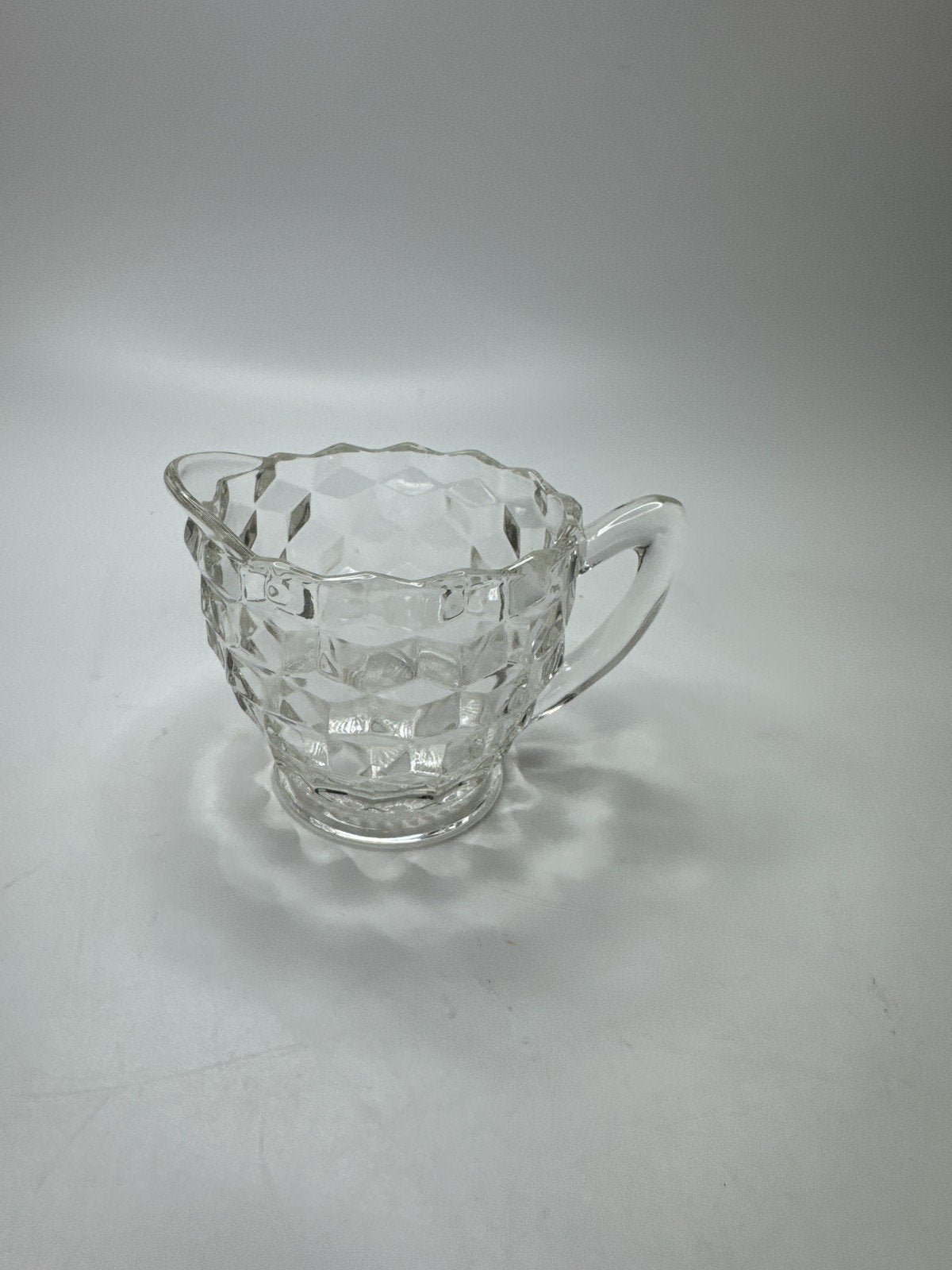 Vintage Indiana Glass Creamer Pitcher Cubist Diamond Block Pattern