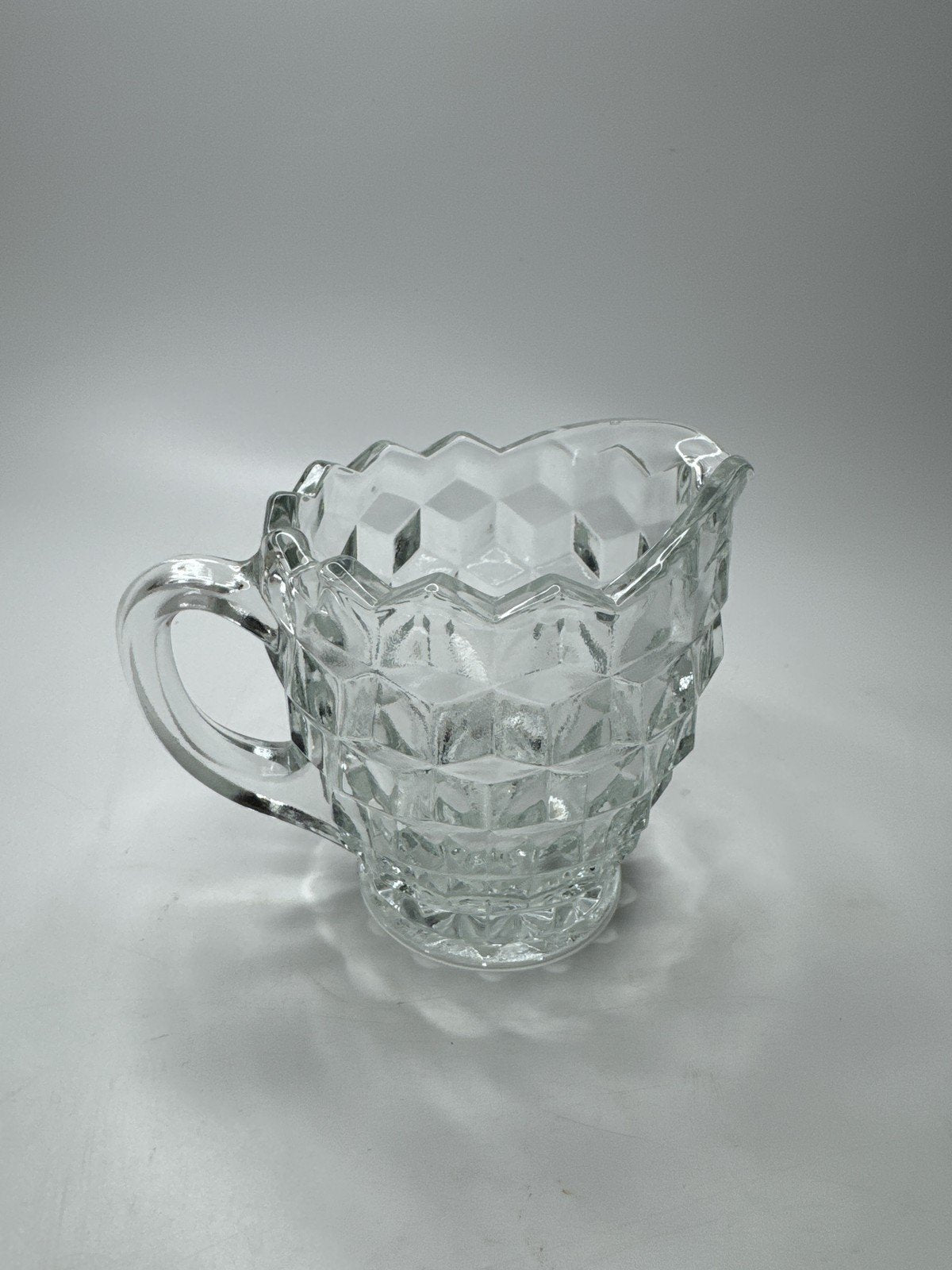 Vintage Clear Glass Creamer Pitcher Cube Diamond Point Pattern Retro