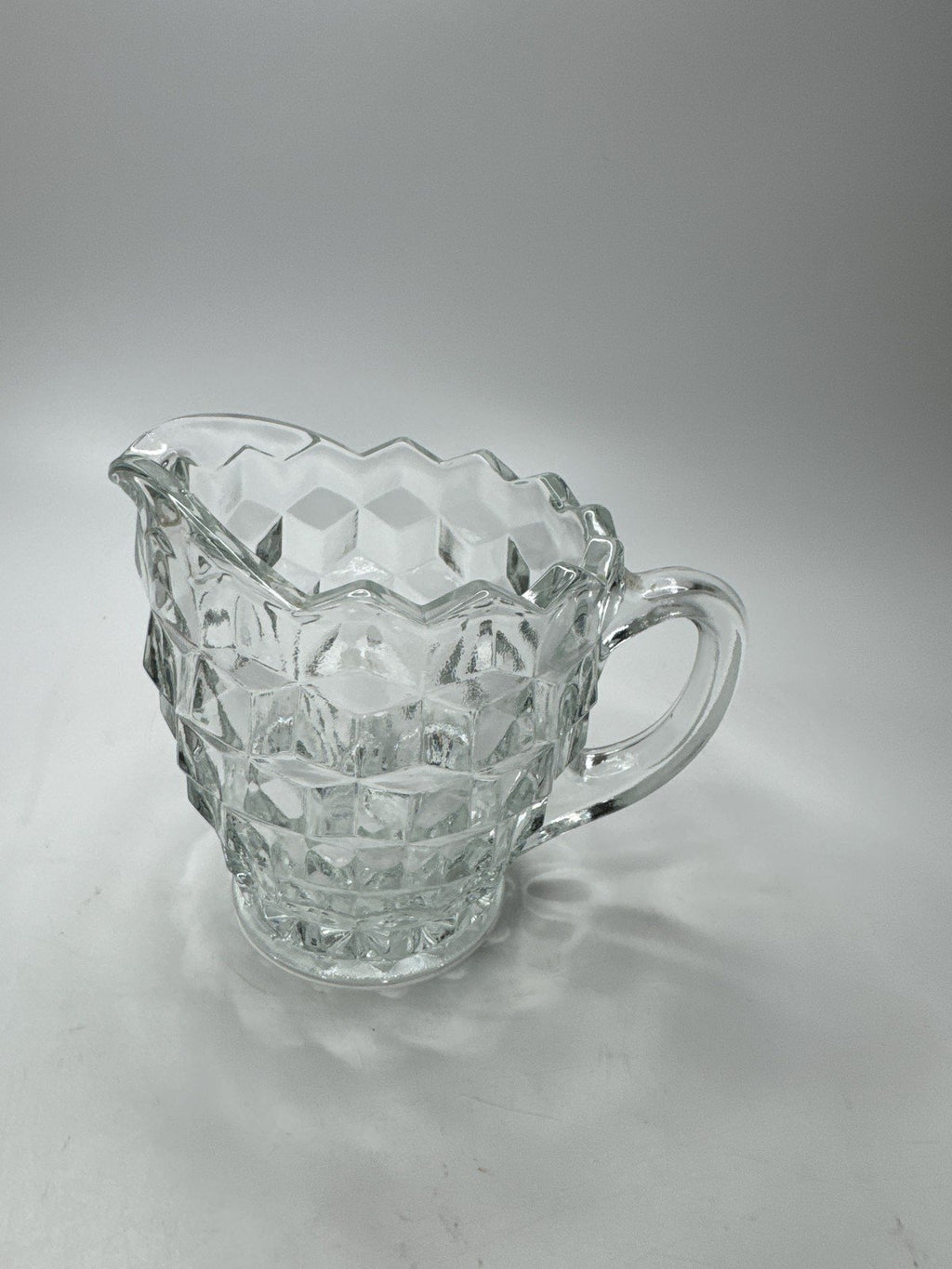 Vintage Clear Glass Creamer Pitcher Cube Diamond Point Pattern Retro