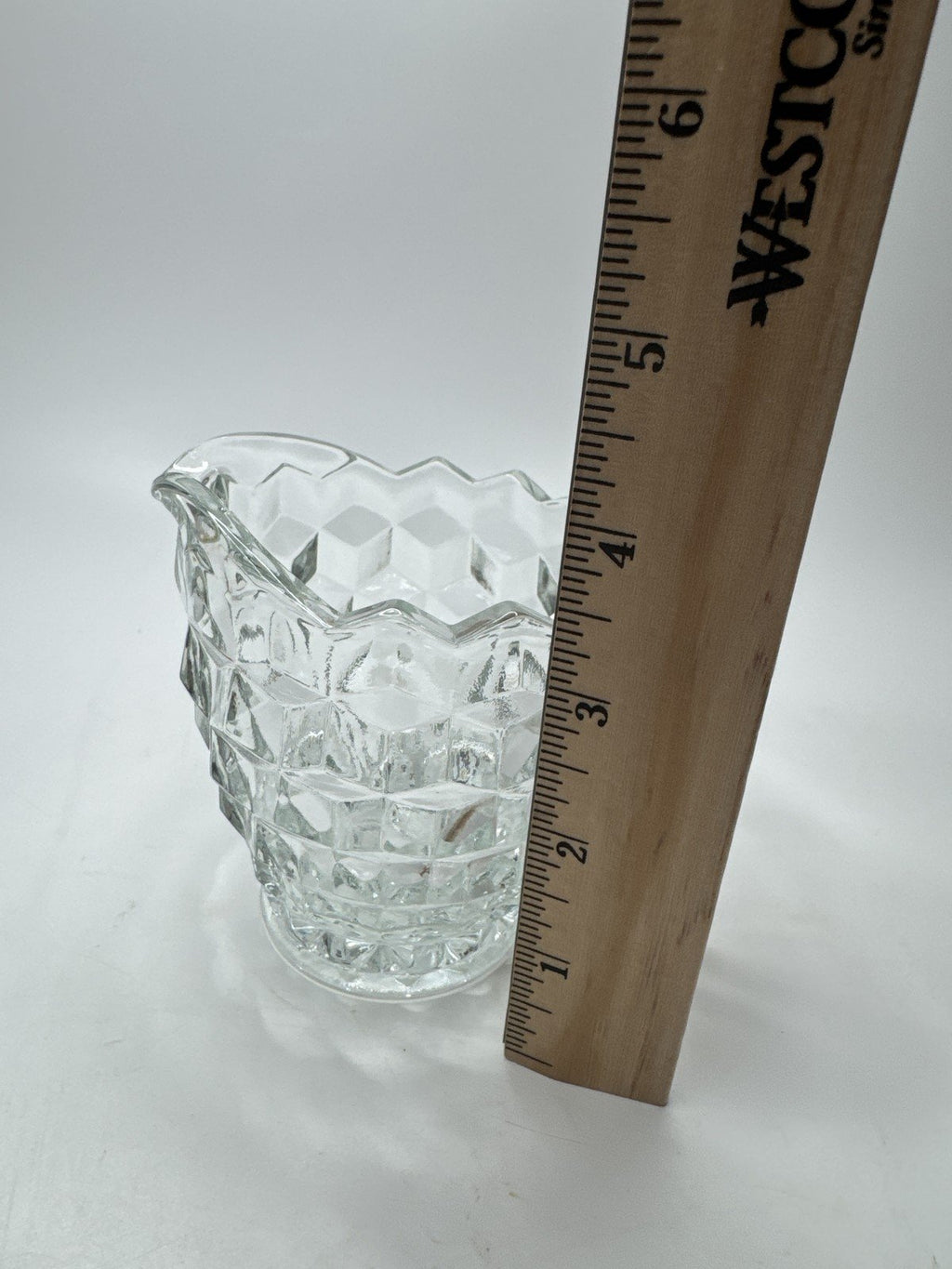 Vintage Clear Glass Creamer Pitcher Cube Diamond Point Pattern Retro