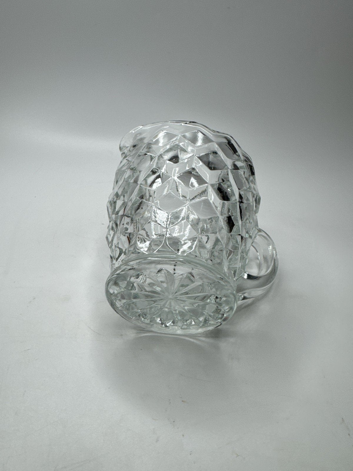 Vintage Clear Glass Creamer Pitcher Cube Diamond Point Pattern Retro